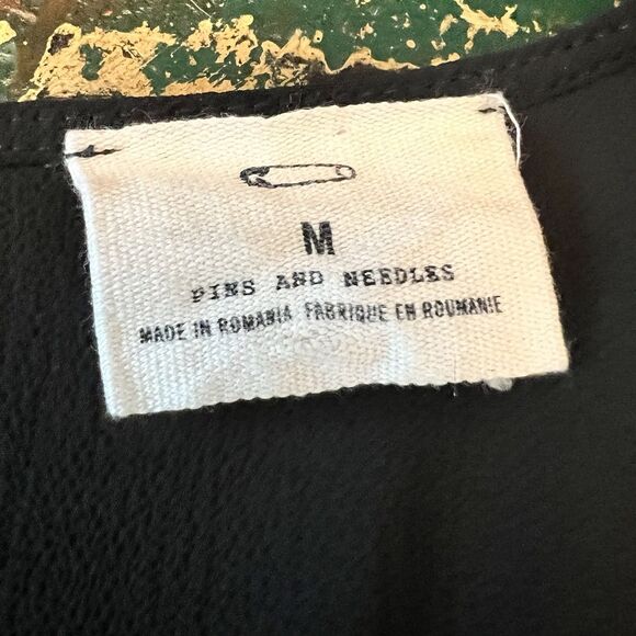 Pins and Needles Faux Wrap Dress Black Medium Silky Flowy Goth Minimalist Sexy - Picture 11 of 11